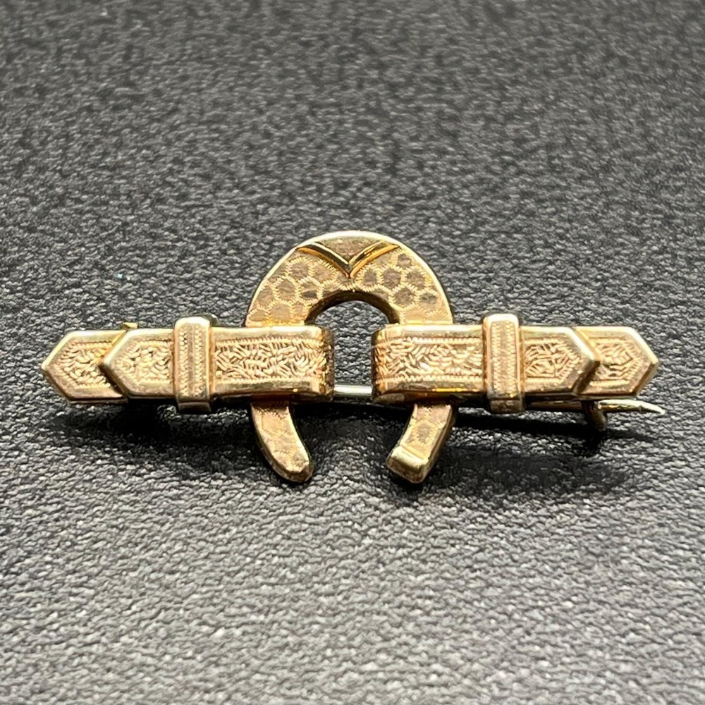 Victorian 9ct Gold-Top Sterling Horseshoe & Buckle Brooch
